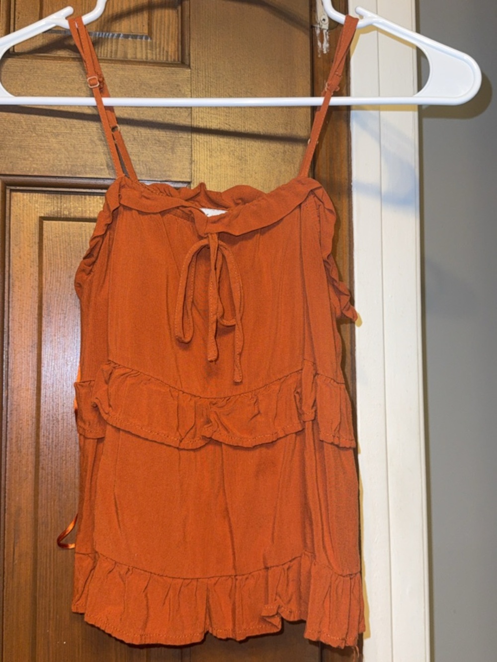 Paper Crane Rust Orange Ruffle Tank Top